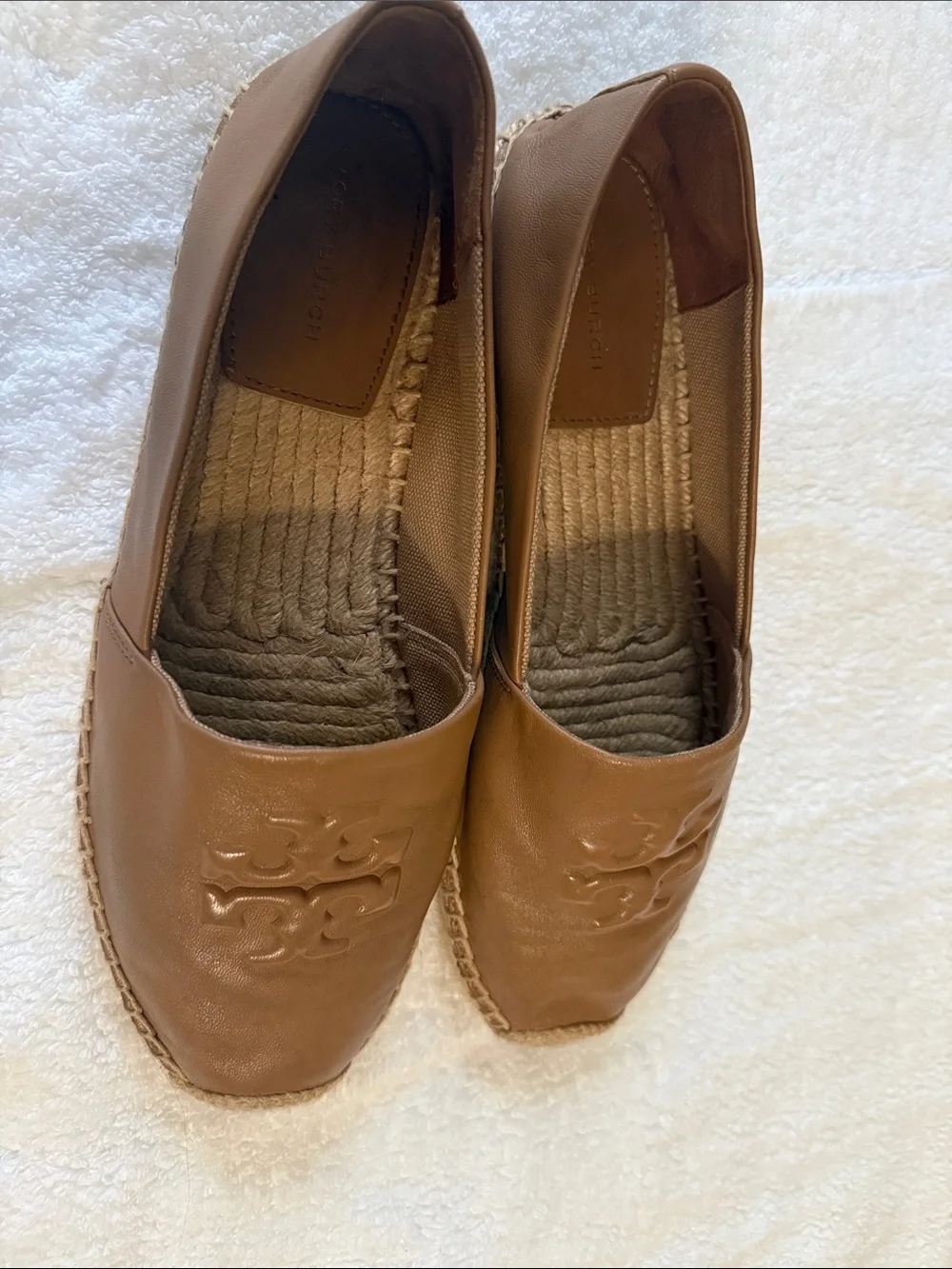 Tory Burch Tan Leather Logo Espadrille Flats